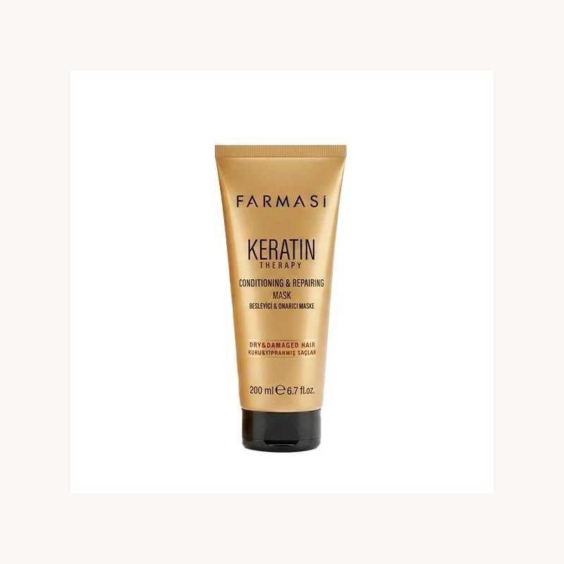 ماسک ترمیم کننده مو فارماسی مدل keratin therapy مناسب برای موهای شکننده، آسیب دیده، خشک، دکلره شده حجم 200 میلی لیتر